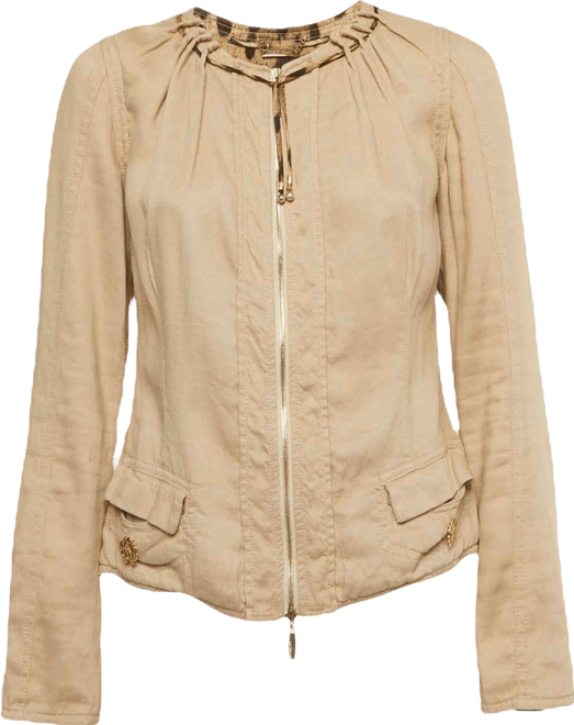 Women's Beige Linen Blend Zip-Up Jacket