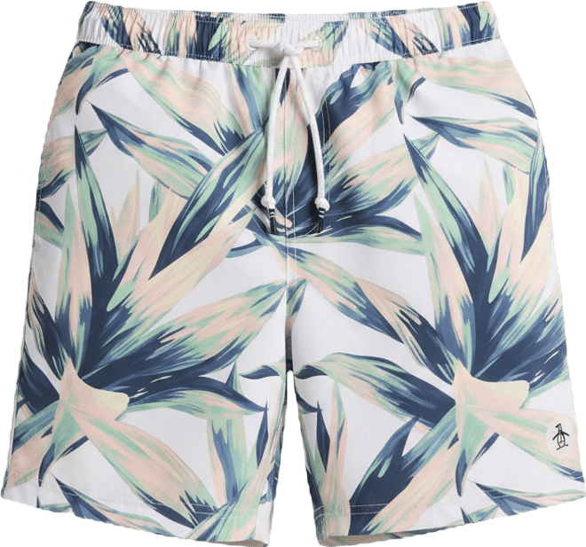 Men's Volley Succulent Print Elastic Waist Swim Trunk
