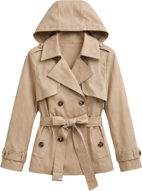 Petite Short Double-Breasted Belted Trench Coat