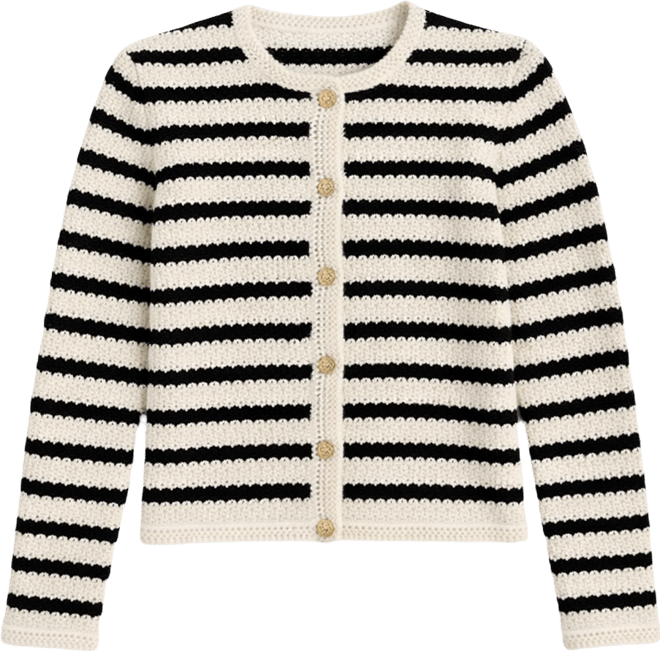 Women's Stripped Crochet Washable-Wool Cardigan