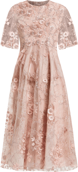 Women's Flutter Sleeve Embroidered Midi Dress