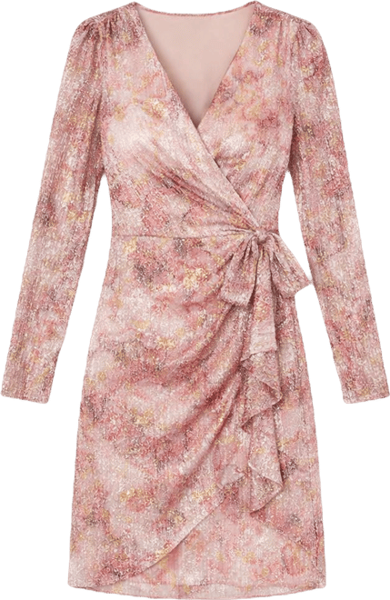 adrianna papell women's metallic ruffled faux-wrap dress Metallic Mesh Faux Wrap Gown With Ruffle Accents In Evergreen