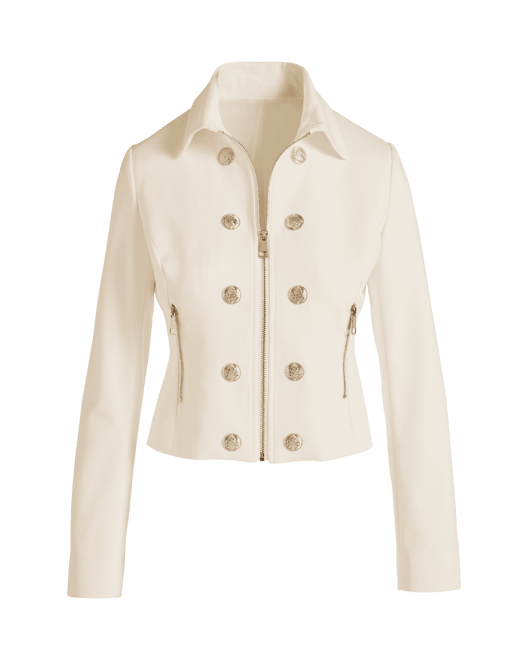 Modern Zip Front Crest Button Jacket Ivory | Boston Proper
