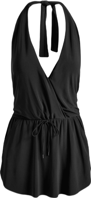 Surplice Halter Swim Dress - Black | Boston Proper