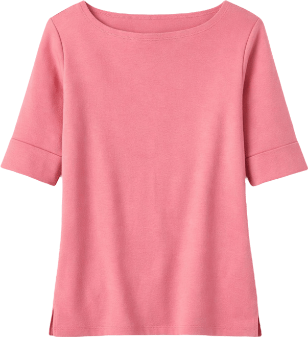 Women's Boat-Neck Elbow Sleeve Cotton Top, Exclusively at Macy's