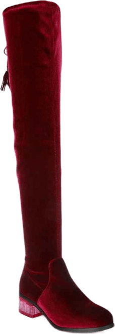 Rumple Velvet Over The Knee Clear Heel Boots