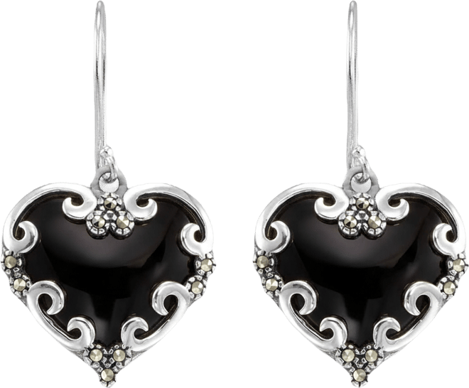 Marcasite (0.22 ct. t.w.) and Onyx (5 ct. t.w.) Drop Earrings in Sterling Silver