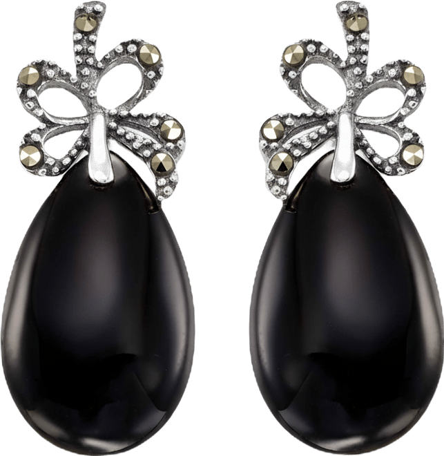 Marcasite (0.13 ct. t.w.) and Onyx (9-1/2 ct. t.w.) Drop Earrings in Sterling Silver