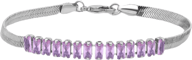 Herringbone 5 ct. t.w Blue Cubic Zirconia Baguette Stones on Herringbone Chain Tennis Bracelet, Created for 