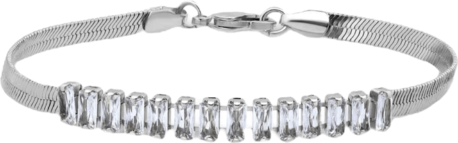 Herringbone 5 ct. t.w Blue Cubic Zirconia Baguette Stones on Herringbone Chain Tennis Bracelet, Created for 