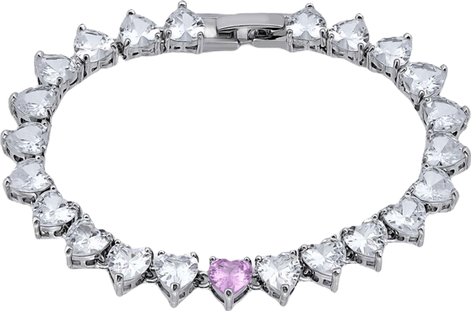 7mm Heart Cut Cubic Zirconia Stones with 7mm Pink Center Cubic Zirconia Stone Bracelet, Created for 
