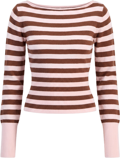 Juniors' Boat-Neck High Rib Start Striped Sweater