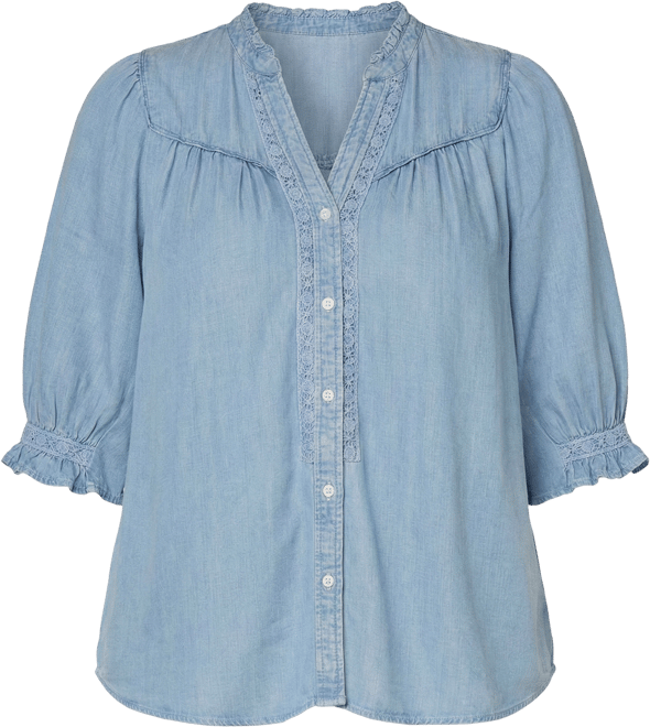 Plus Size Below Elbow Cinched Band-Sleeve Button-Down Top