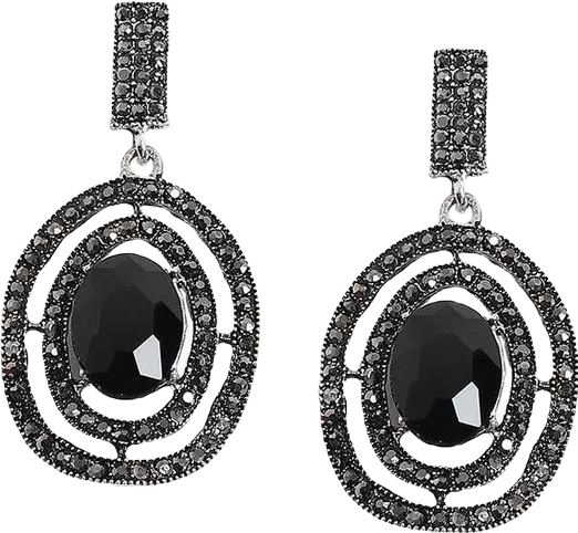 Women's Carbon Black Embellished Lined Oval Drop Earrings