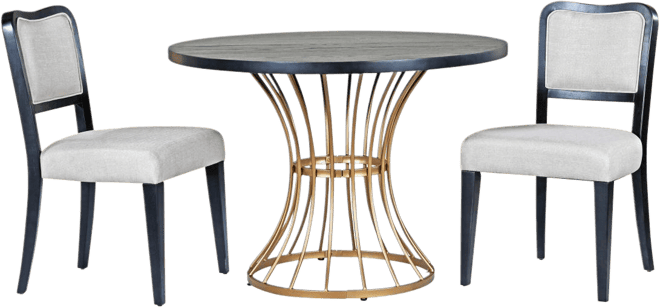 42" Round Dark Oak Dining Set with 2 Upholstered Chairs