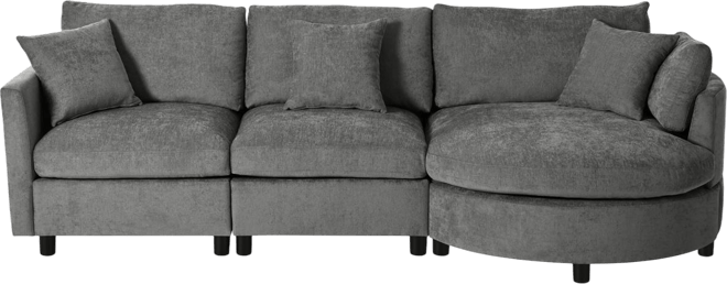 105" Chenille 3-Piece Sectional Sofa w/ Curved Chaise & 3 Pillows