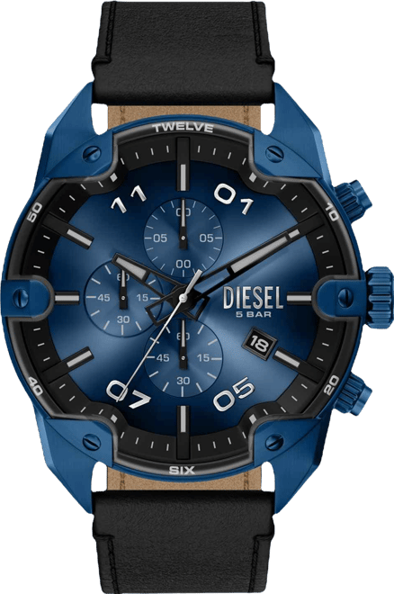 Men's Spiked Quartz Chronograph Black Leather Watch, 49mm