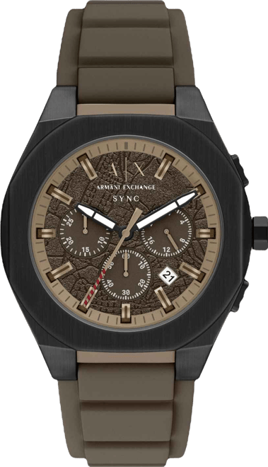 Armani Exchange Men's Sync Quartz Chronograph Brown Silicone Watch, 44mm
