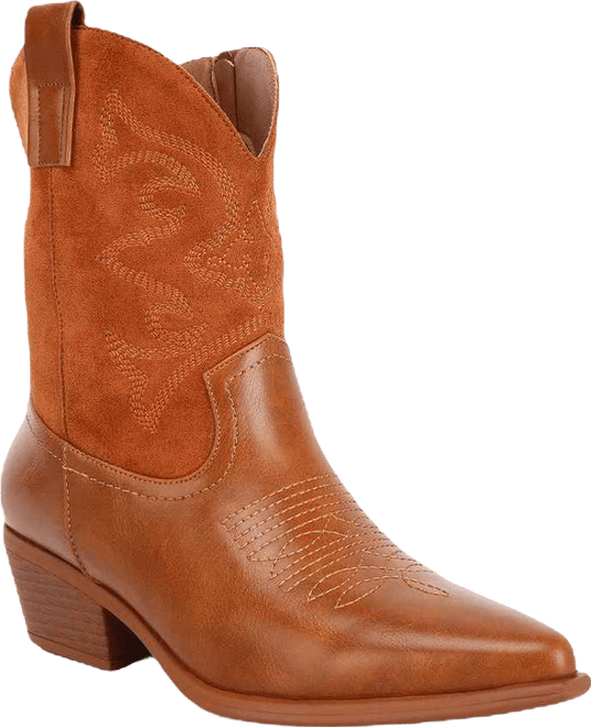 Hasting Patchwork Detail Low Heel Cowboy Boots