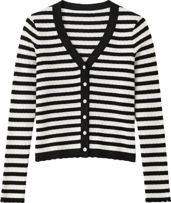 Women's Stripe Polo Long-Sleeve Cardigan Sweater