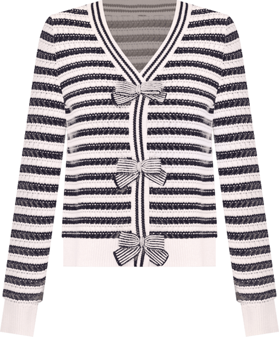 Women's Ribbon-Trim Striped Long-Sleeve Sweater