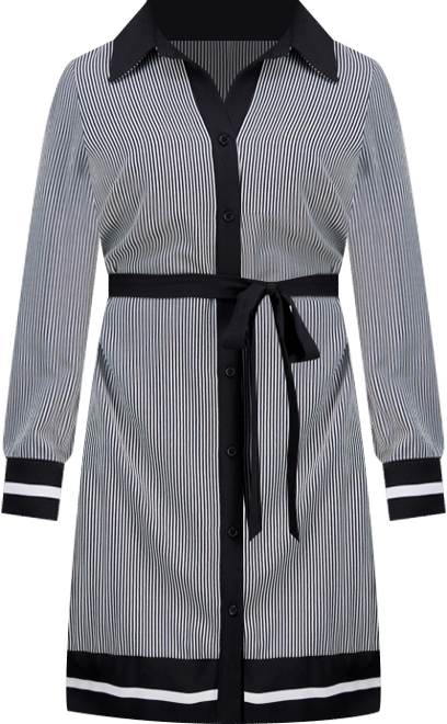 Petite Border-Print Belted Dress