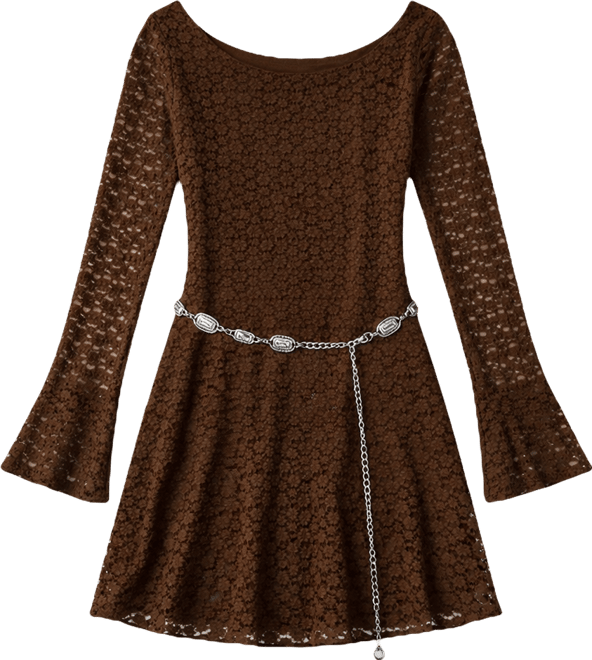 Juniors' Lace Long-Sleeve Mini Dress