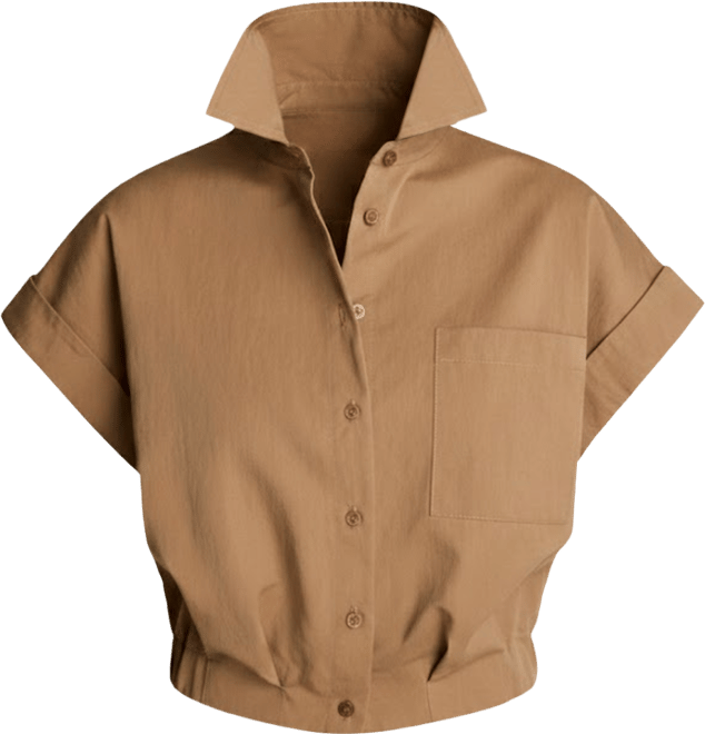 Women's Button Front Collared Cropped Shirt