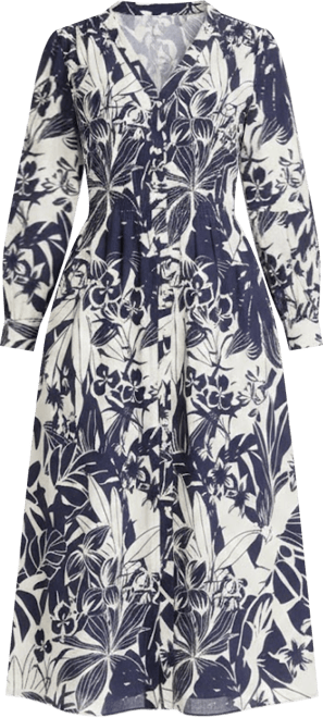 Women's Long-Sleeve V-Neck Midi Dress