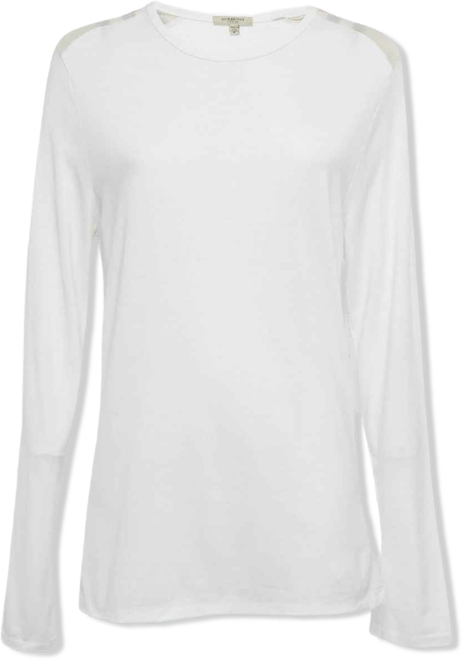 Women's White Checks Shoulder Jersey Long Sleeve T-Shirt