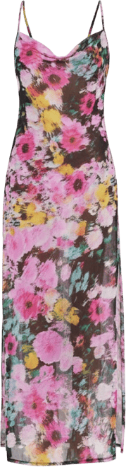 Women's Mesh Cowl Neck Cover-Up Maxi Dress