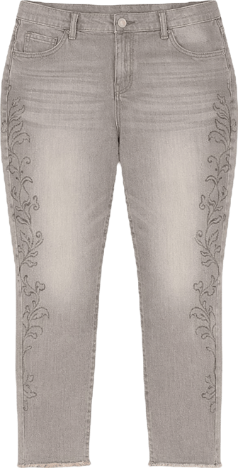Plus Size Western Embroidery High-Rise Slim Straight Jeans