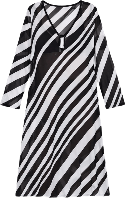 Women's Striped V-Neck Swim Dress