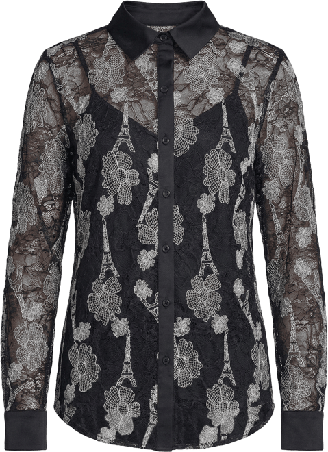 Women's Paris Lace Print Collared Top