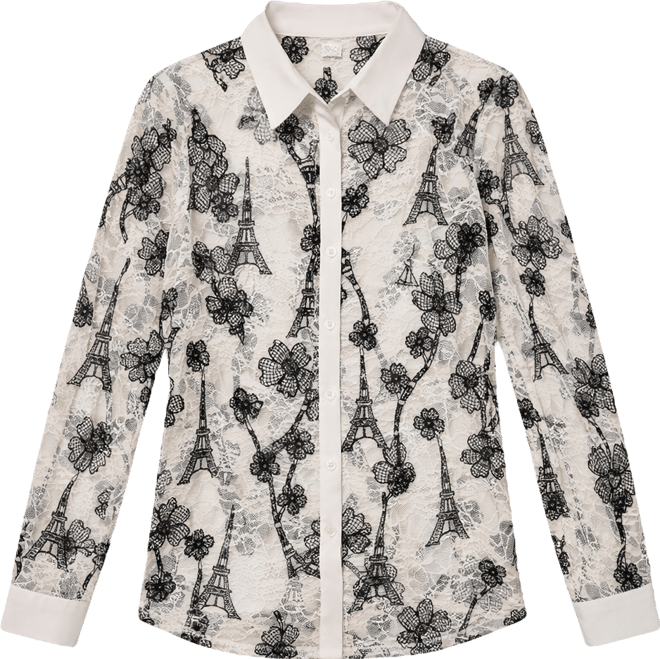 Women's Paris Lace Print Collared Top