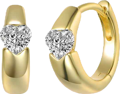 Women's 14K Gold Plated Cubic Zirconia Heart Hoop Earrings