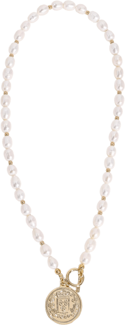 18K Gold Plated Freshwater Pearls with a Coin Pendant