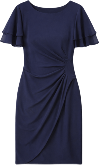 Petite Flutter-sleeve Sheath Knee Length Dress