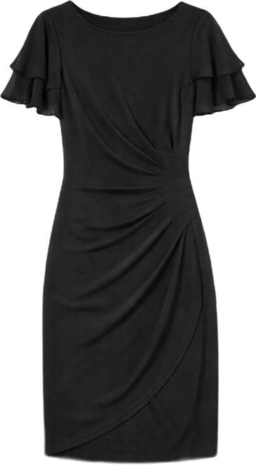 Petite Flutter-sleeve Sheath Knee Length Dress