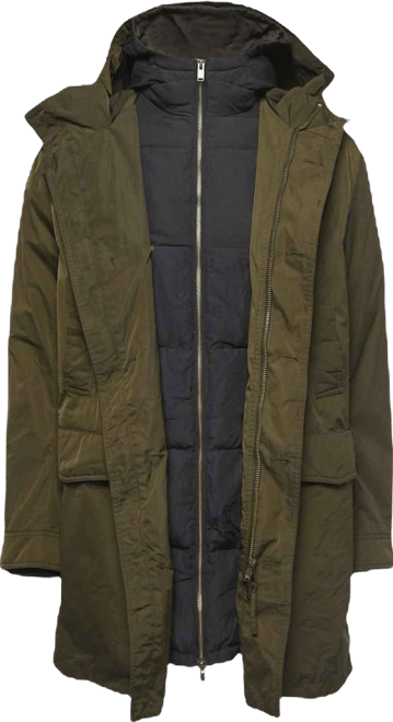 Men's Green Synthetic Detachable Lining Bob Parka Jacket