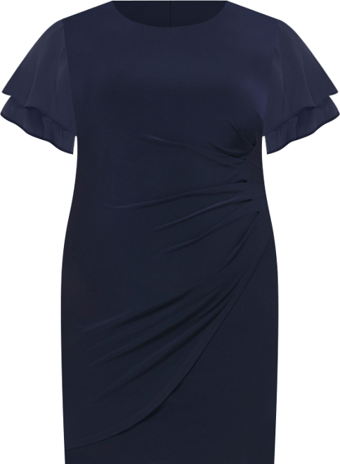 Plus Size Flutter-Sleeve Shirred Dress