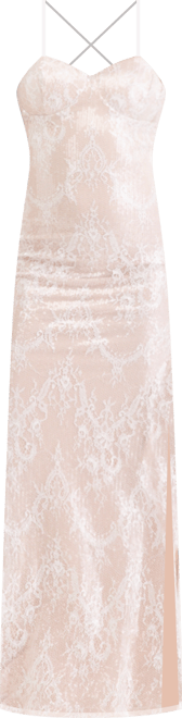 Juniors' Sweetheart-Neck Sequin Lace Gown