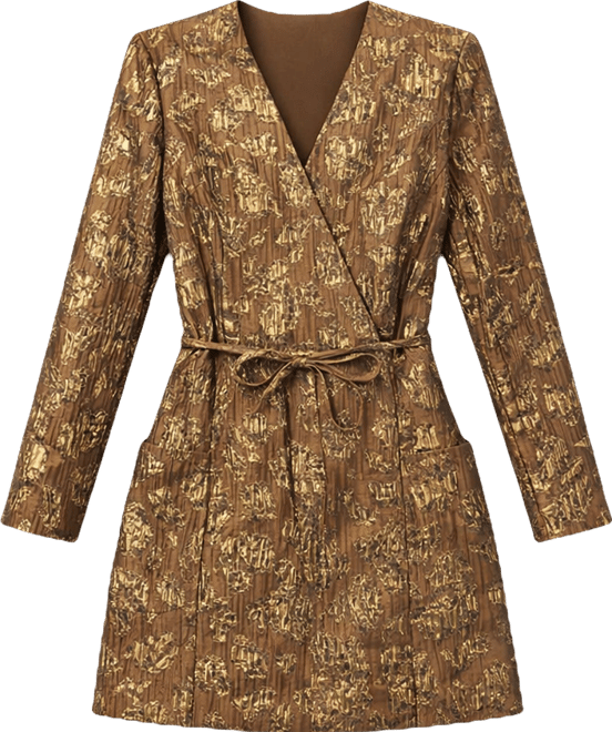 Women's Jacquard Short Crossed V-Neck Dress with Pockets