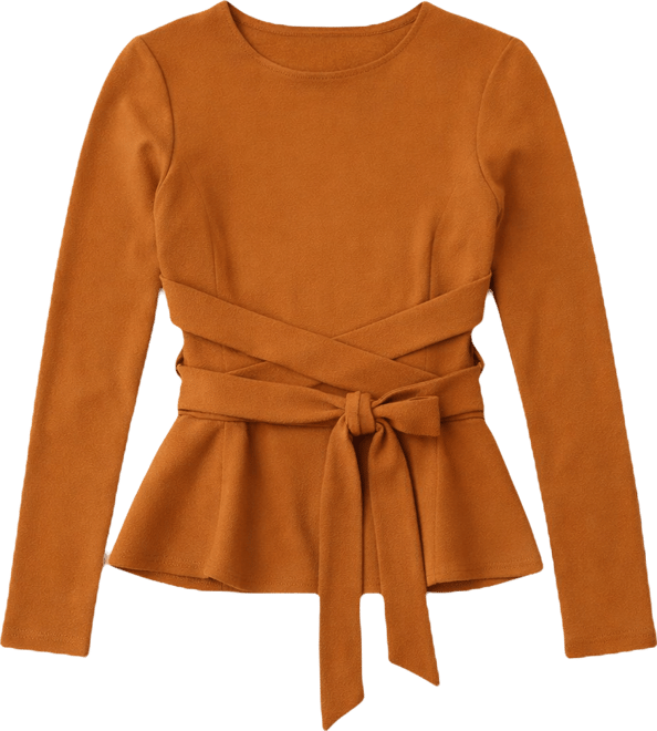 Women's Long Sleeve Top with Crossed Tie Straps