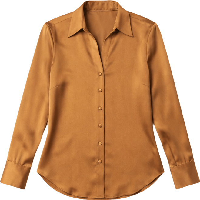 Women's Solid Long Sleeve Satin Shirt