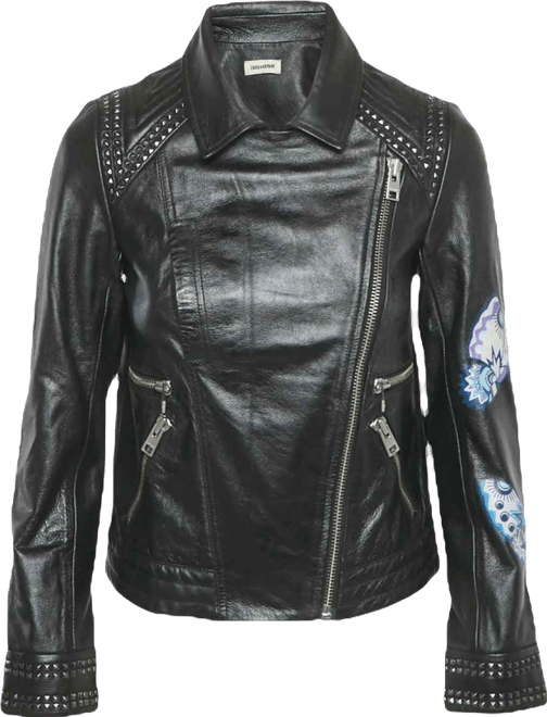 Women's Black Leather Kawai Biker Jacket