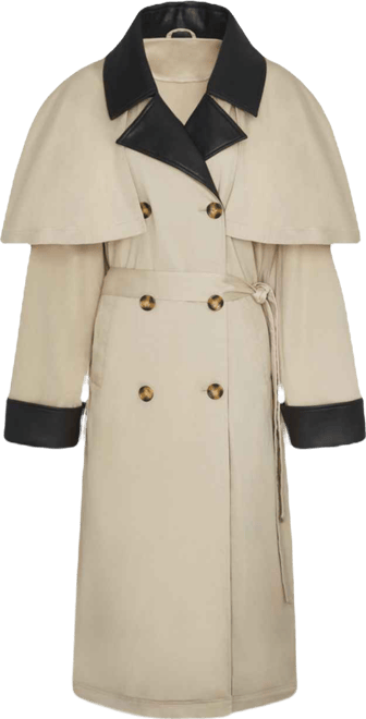 Women's Leather Trim Trench Coat