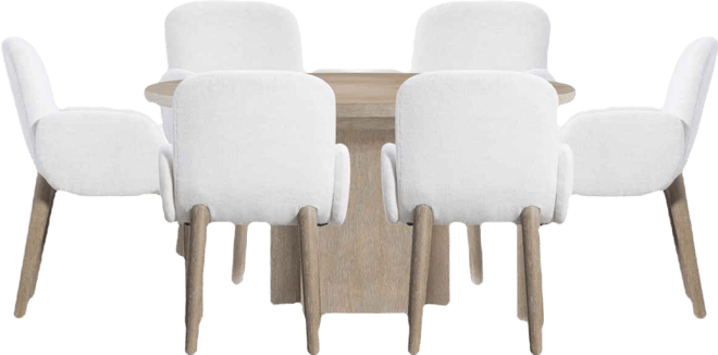 7-Pc. Wood Loggia Dining Set Round Table and Arm Chairs