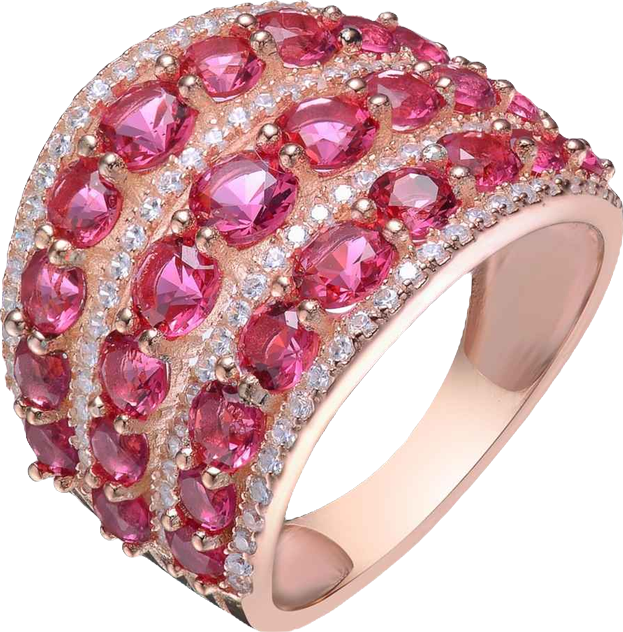 Red Round Shaped Cubic Zirconia Stone 18K Rose Gold Plated Sterling Silver Ring