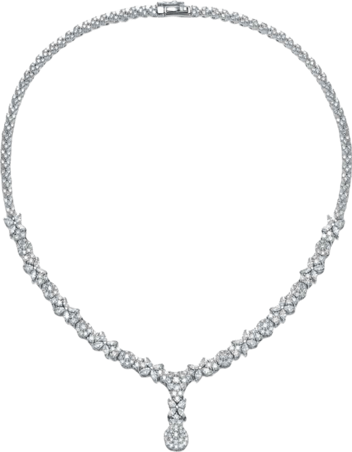 Chic Sterling Silver White Gold Plated Cubic Zirconia Drop Necklace